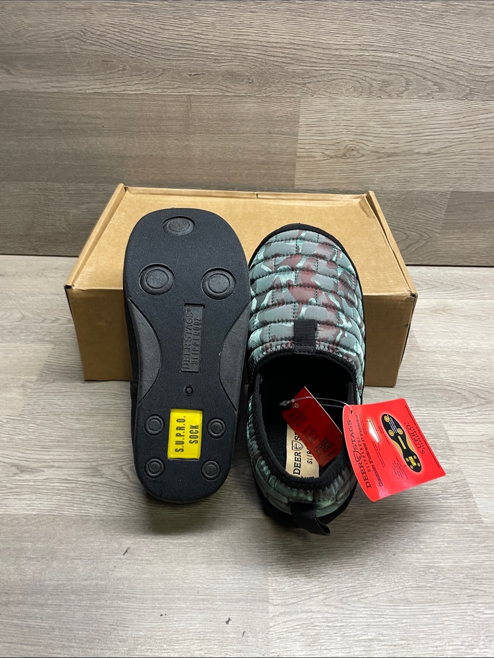 Deer Stags Kids Quilted Camo Slip-On Shoes - Green/Brown #456